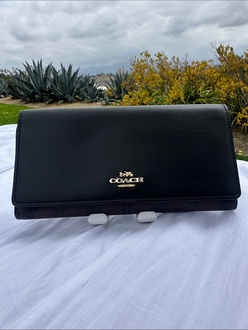 Coach Black Leather Continental Wallet with Gold Hardware